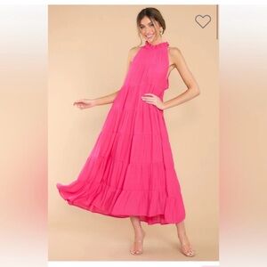 Entro Fuchsia Tiered Halter Flowy Maxi Dress Lined Women Size Large NWT